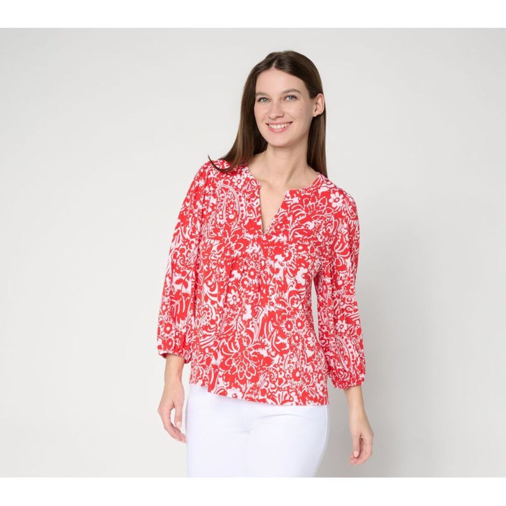 Susan Graver Women's Top Sz XL Make Your Selection: Printed Burgundy Red